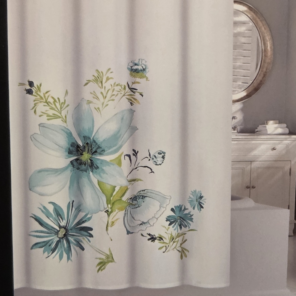 Tahari Blue and Green Floral Shower Curtain